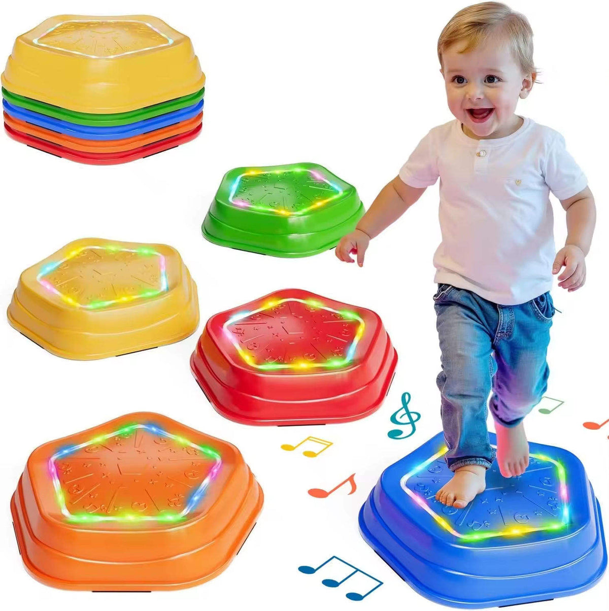 Light-Up Musical Stepping Stones for Kids Set of 5件裝 兒童魔法流沙感應發光平衡石