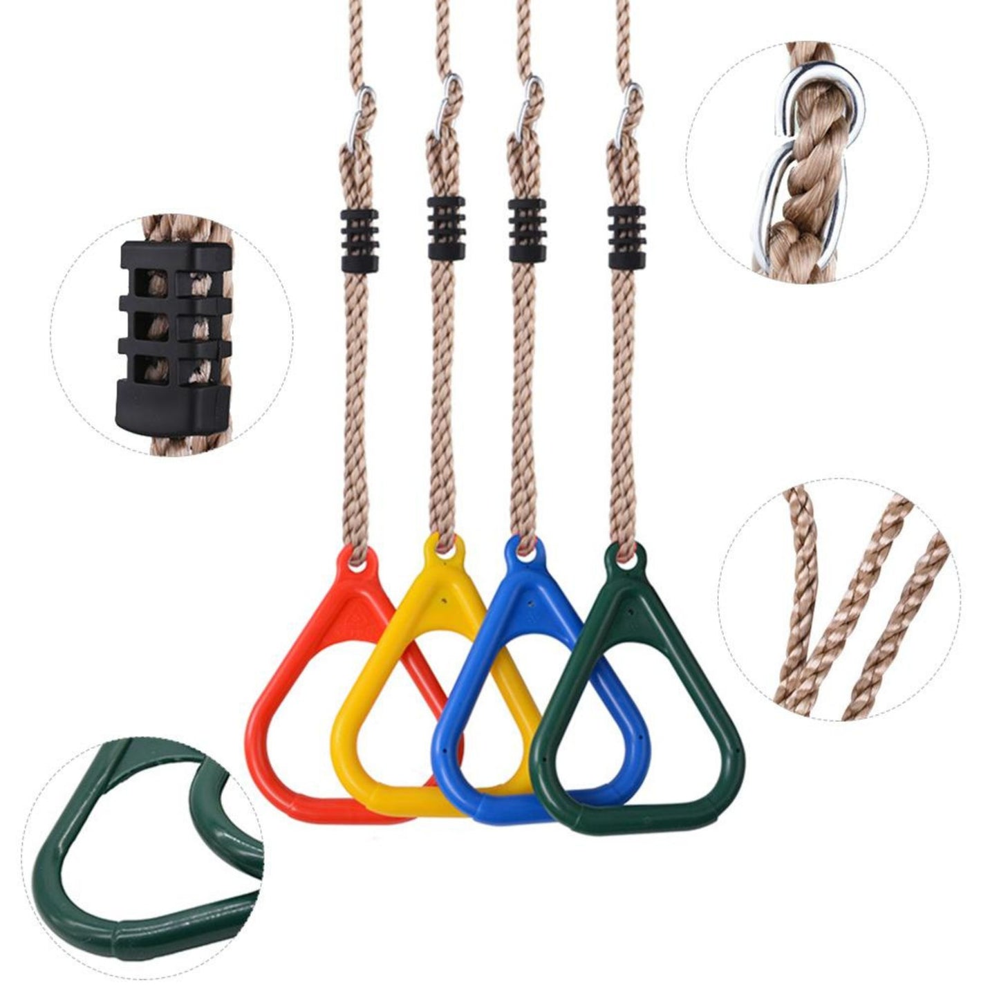 Obstacle Course Attachment Adjustable Pull-Up Rings Max Load 100KG CPC Safety Approval Set of One Pair 一對兒童可調節體操吊環組