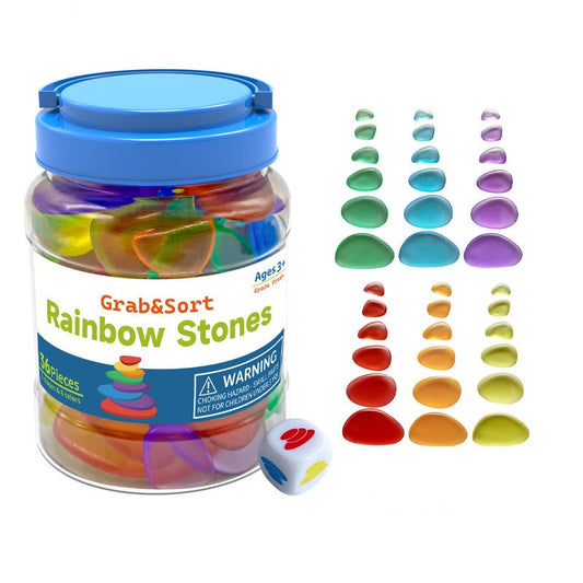 Grab & Sort Transparent Rainbow Stones 36 Pieces 6色半透明鵝卵石 36個