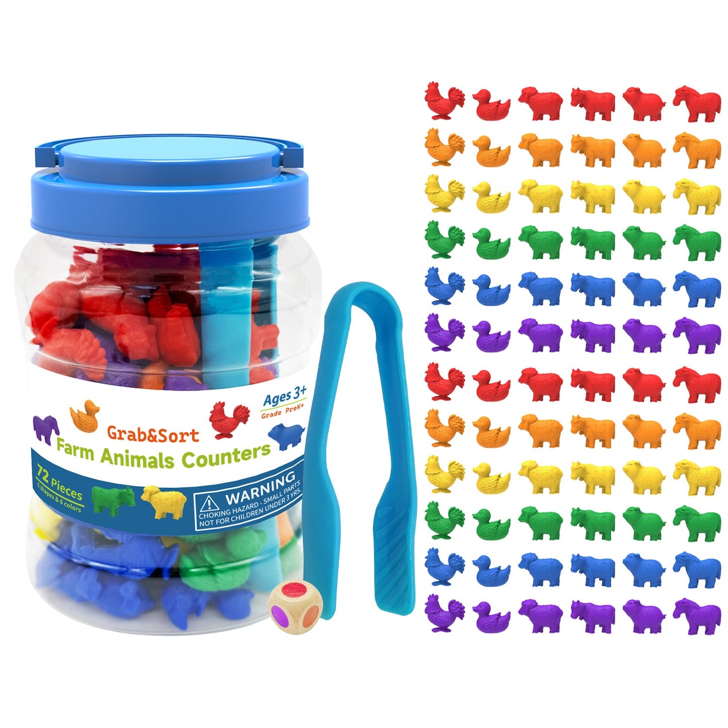 Grab & Sort Farm Animal Counters 72 Pieces 6色數數農場動物 72個