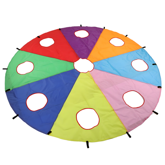 Kindermatic Play Parachute with Holes for Kid Cooperative Play 兒童彩虹降落傘設有圓形洞口合作遊戲