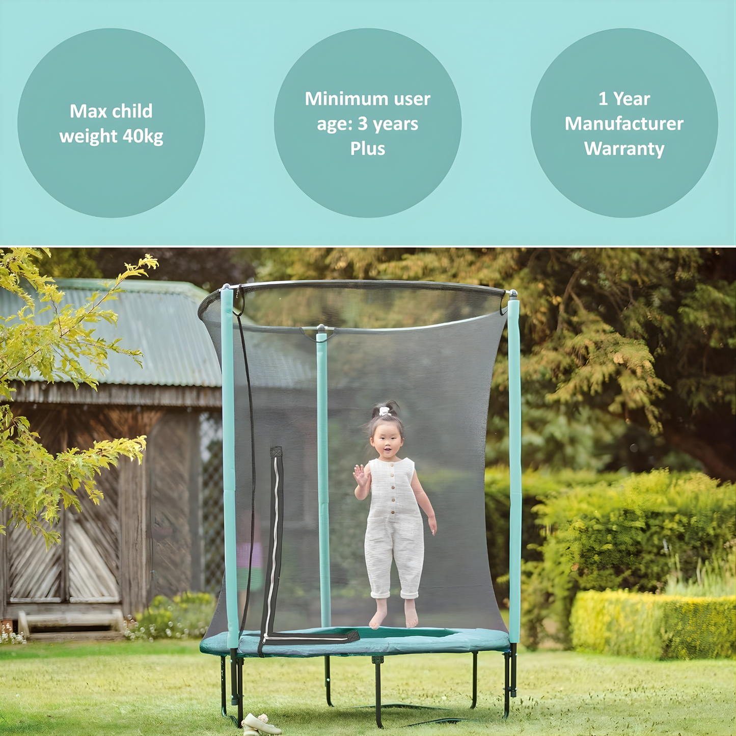Plum Junior Trampoline and Enclosure Color Mint  D1.22m米直徑 兒童跳床連圍網 – 薄荷綠