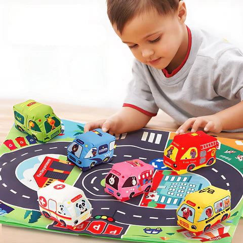 Fabricplay Vehicle Set with Multifunctional Play Mat 布綿製交通公工具配多功能遊戲墊