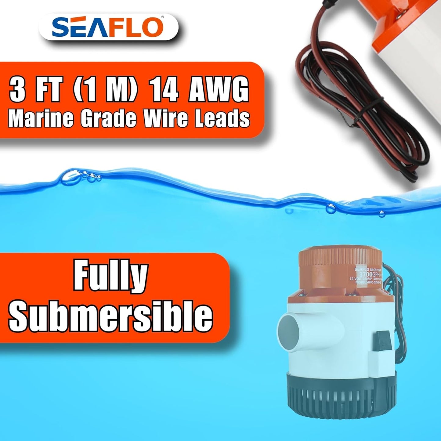 SEAFLO 01-Series 3700 GPH 12V High-Flow Submersible Pump 高流量潛水泵 防氣鎖保護