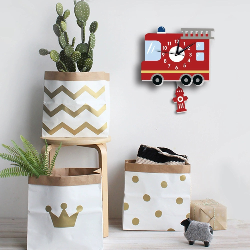 Kid's Pendulum Wall Clock - Fire Engine 兒童搖擺掛牆鐘-消防車