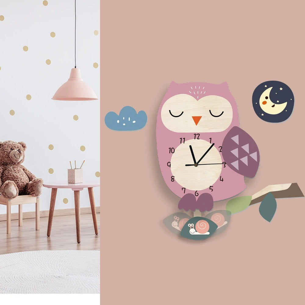 Kid's Pendulum Wall Clock - Owl 兒童搖擺掛牆鐘-貓頭鷹