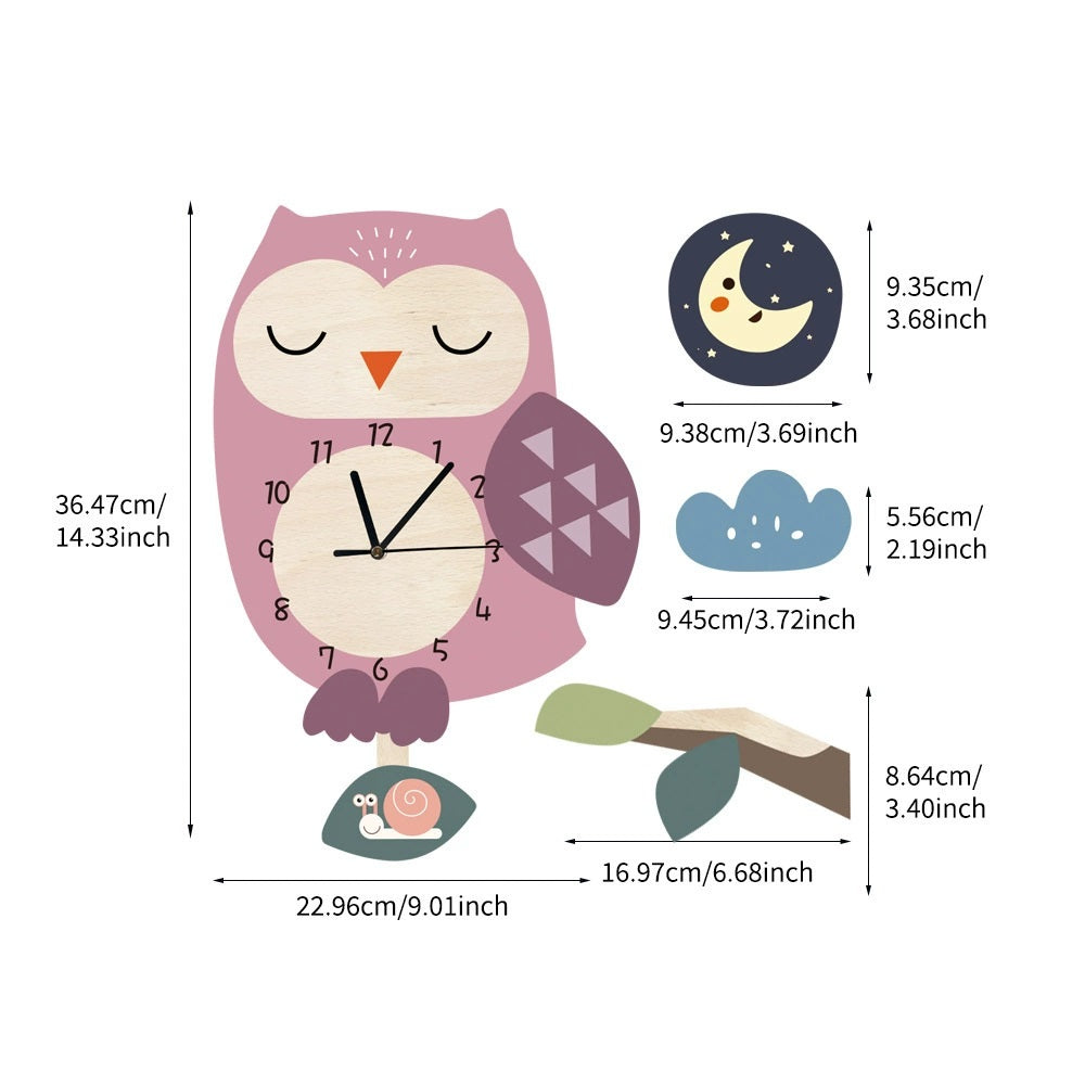 Kid's Pendulum Wall Clock - Owl 兒童搖擺掛牆鐘-貓頭鷹