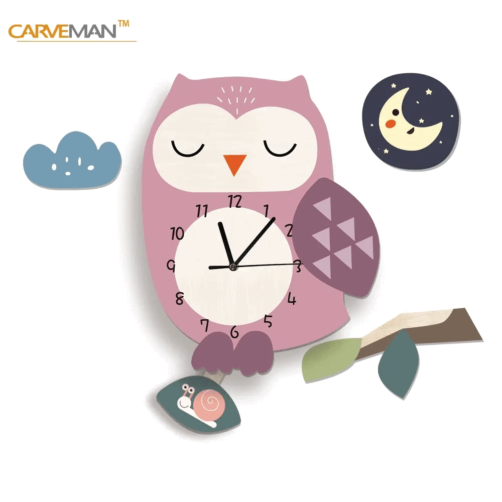 Kid's Pendulum Wall Clock - Owl 兒童搖擺掛牆鐘-貓頭鷹