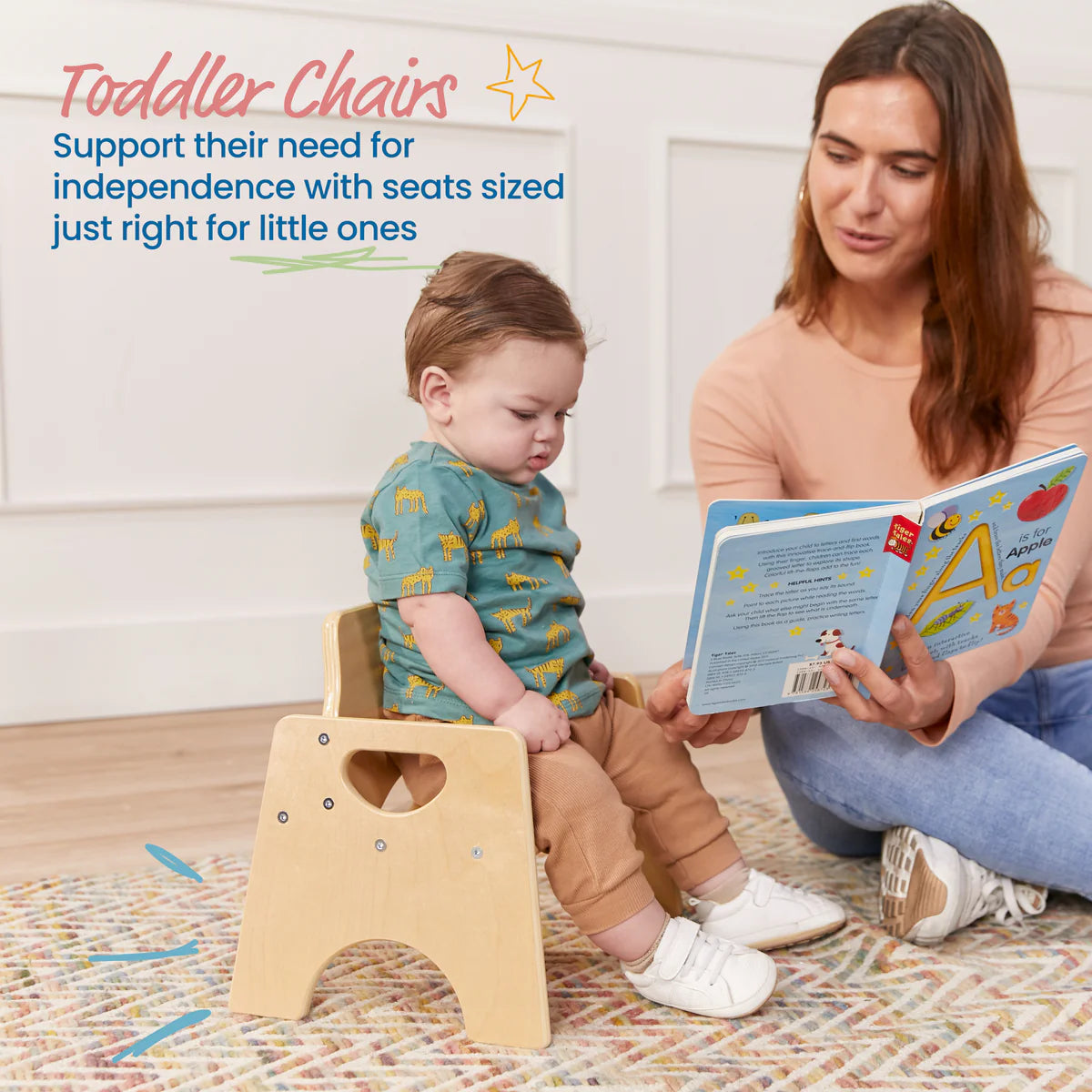 ECR4Kids Stackable Wooden Toddler Chair, 6in, Kids Furniture, 2-Pack 可堆疊木質幼兒椅，6英寸，兒童家具，2件裝