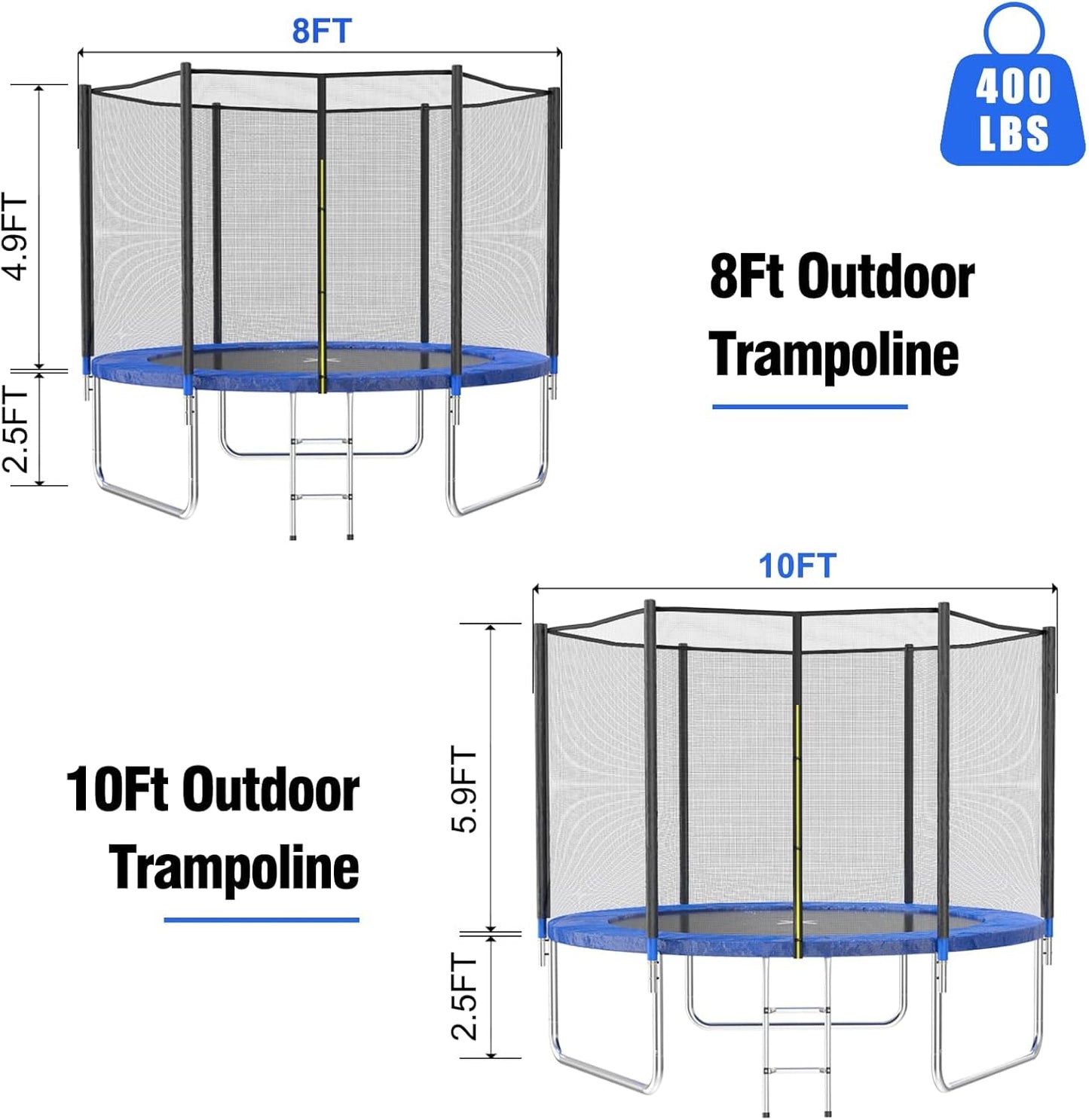 Outdoor Trampoline with Basketball Hoop, Heavy Duty Jumping Mat and Spring Cover Padding for Kids and Adults, Storage Bag and Ladder