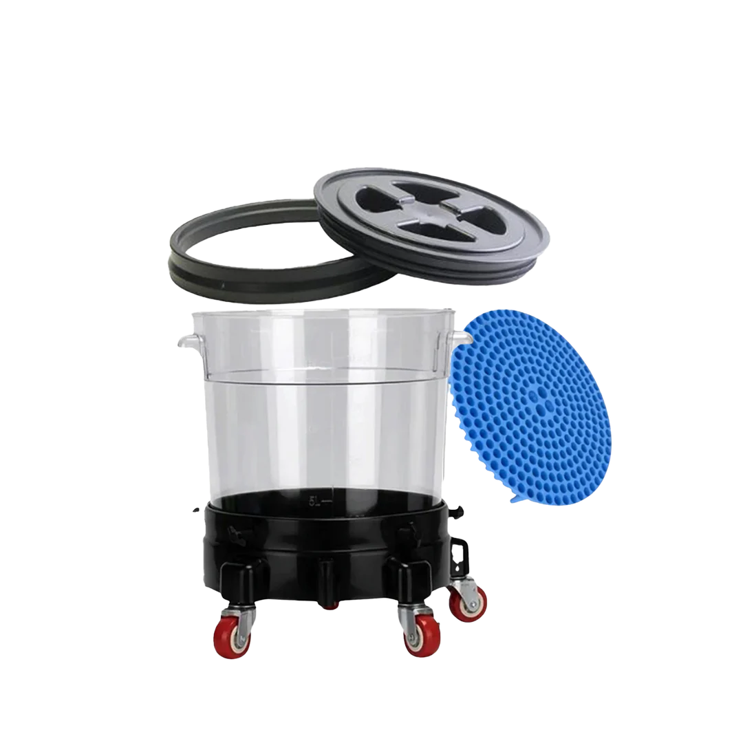 Bucket Kit with Grit Trap & 5-Caster Dolly, Heavy-Duty PP Rubber Handle & Lid