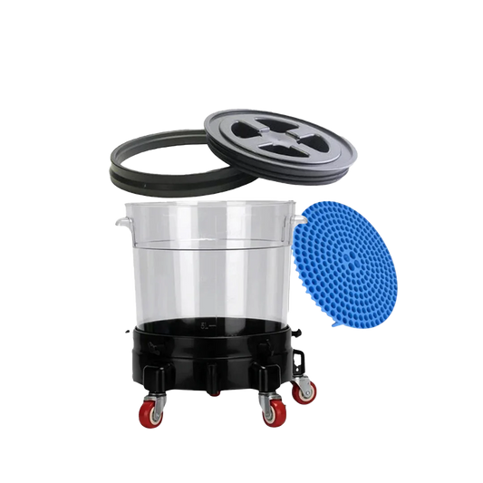 Bucket Kit with Grit Trap & 5-Caster Dolly, Heavy-Duty PP Rubber Handle & Lid