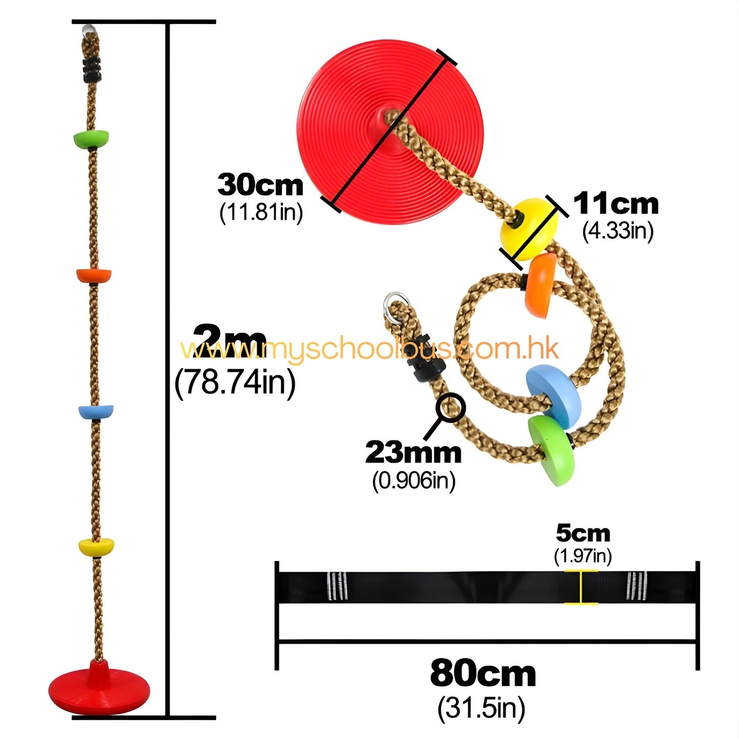 Obstacle Course Attachment Climbing Rope Swing with Disc 2m Max Load 100KG CPC Safety Approval 兒童障礙訓練 攀爬繩圓盤