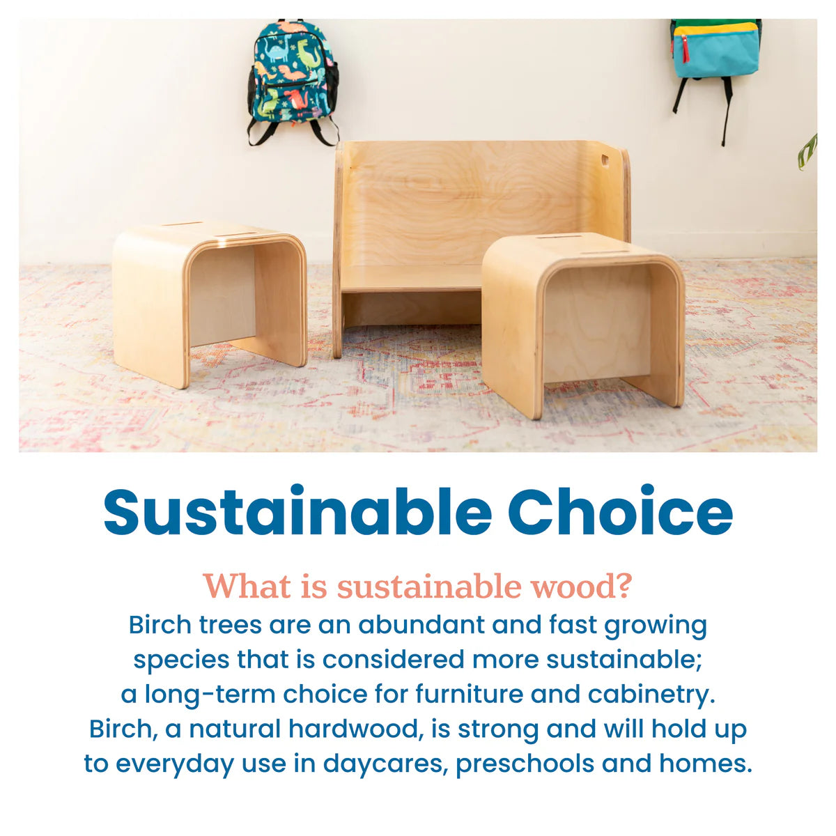 ECR4Kids Premium Bentwood Multipurpose Table and Chair Set, Kids Furniture, Natural, 3-Piece 高級彎木多功能桌椅組，兒童家具，自然色，3件裝