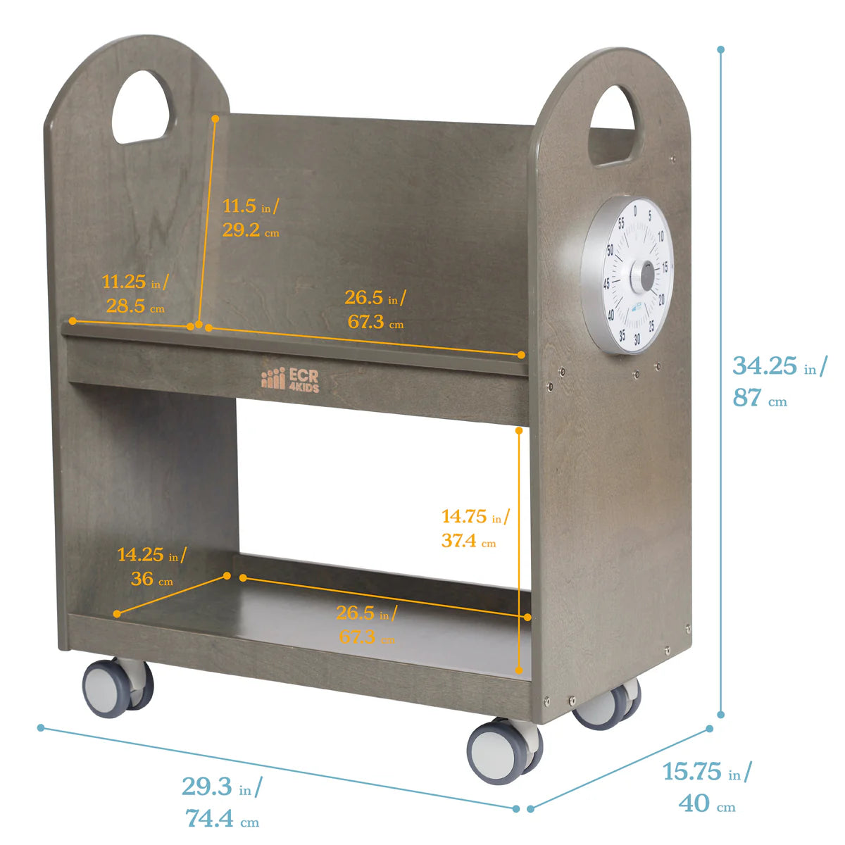 ECR4Kids Mobile Book Cart with Countdown Timer and Storage