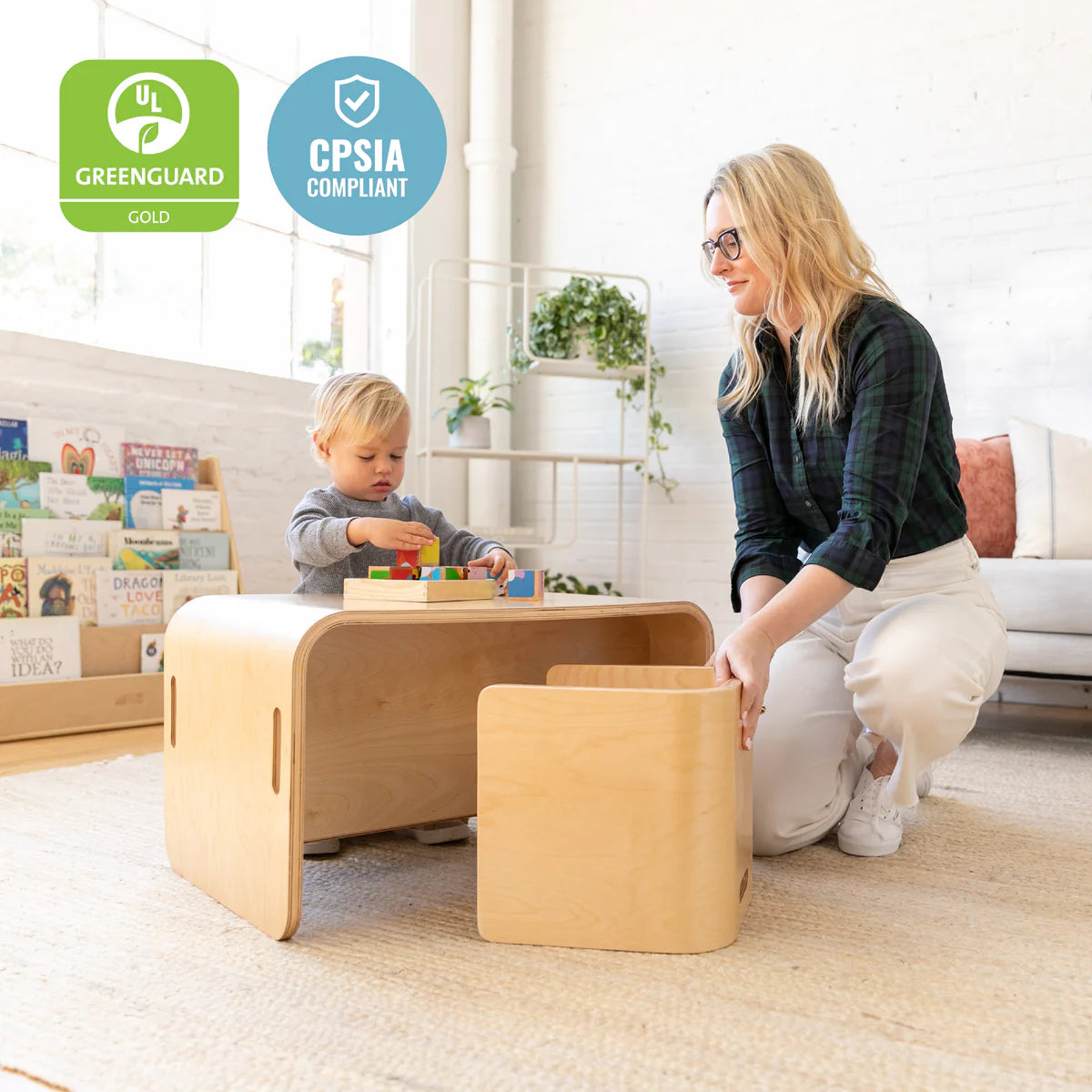 ECR4Kids Premium Bentwood Multipurpose Table and Chair Set, Kids Furniture, Natural, 3-Piece 高級彎木多功能桌椅組，兒童家具，自然色，3件裝