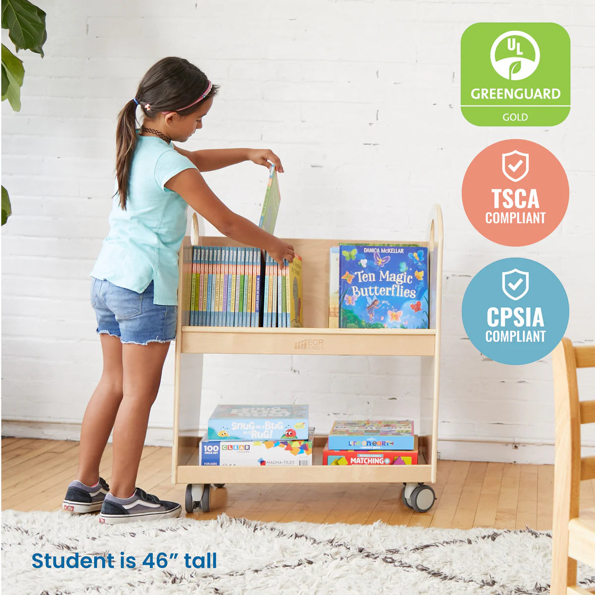 ECR4Kids Mobile Book Cart with Countdown Timer and Storage