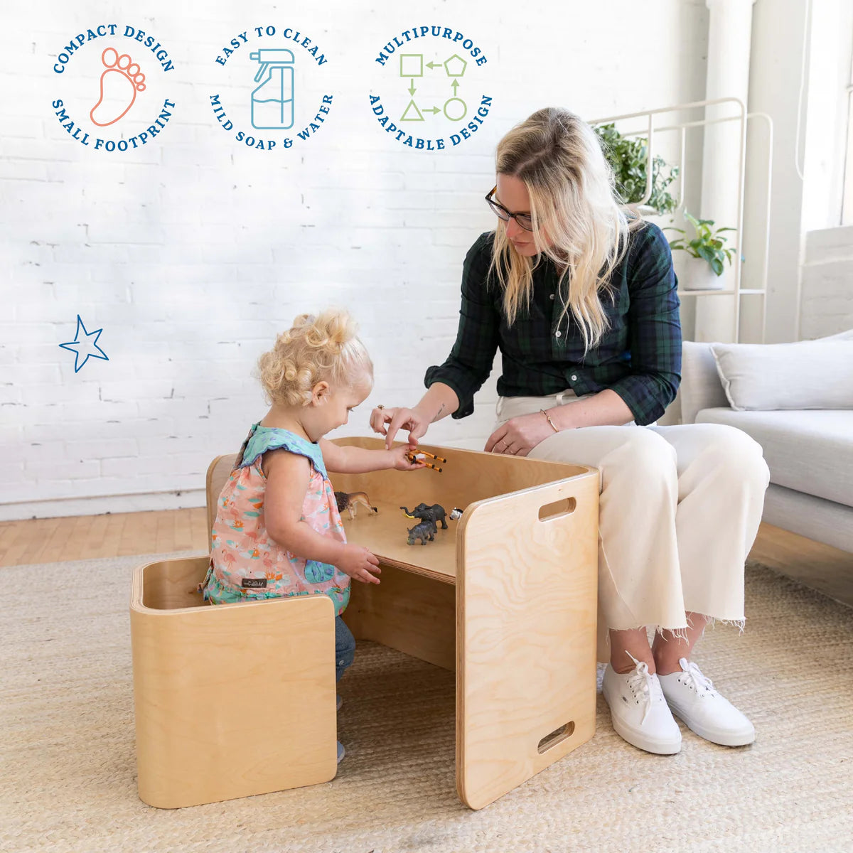 ECR4Kids Premium Bentwood Multipurpose Table and Chair Set, Kids Furniture, Natural, 3-Piece 高級彎木多功能桌椅組，兒童家具，自然色，3件裝