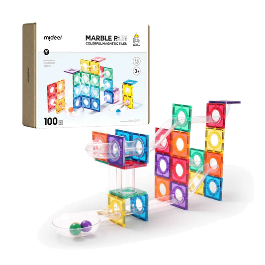Mideer Colorful Magnetic Tiles - Marble Run Set of 100件 透彩磁性建構片滾珠軌道套裝
