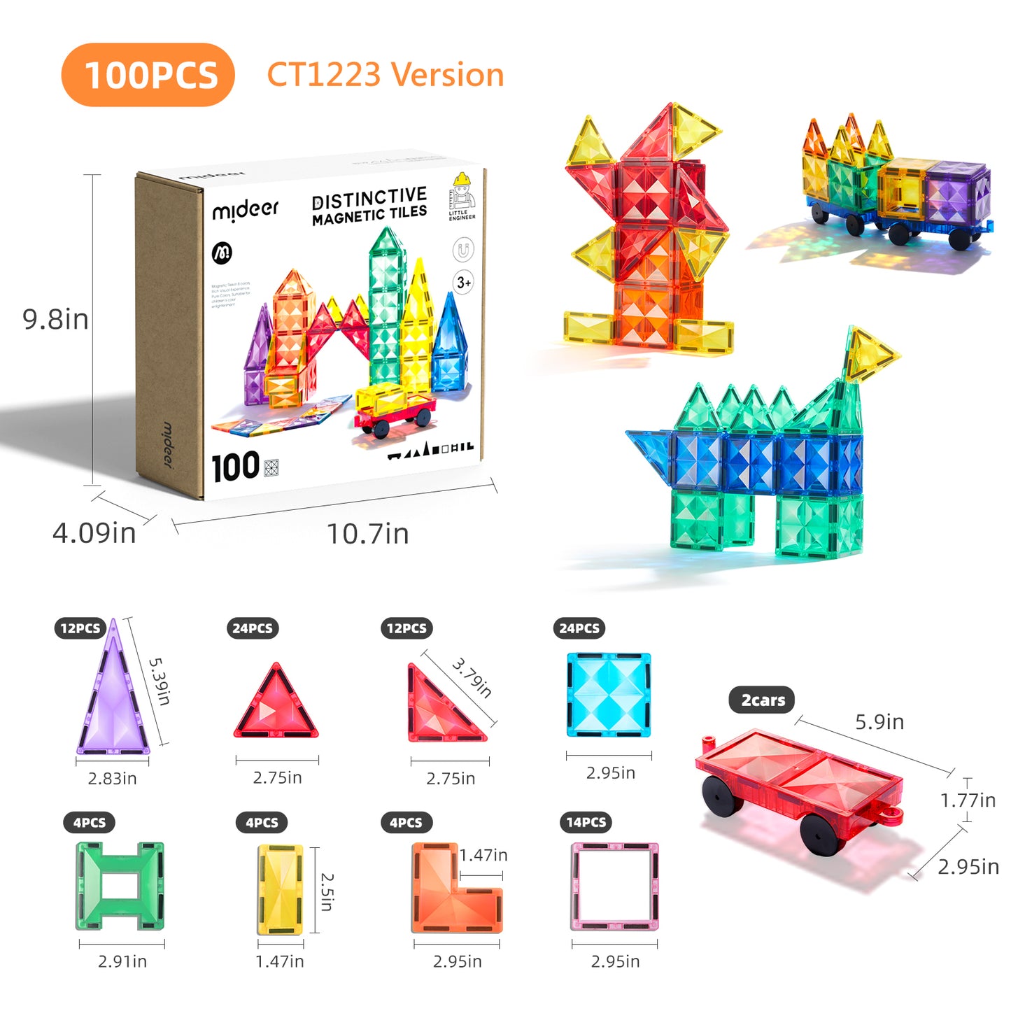 Mideer Distinctive Magnetic Tiles Set of 100塊 透彩磁性建構片獨特套裝