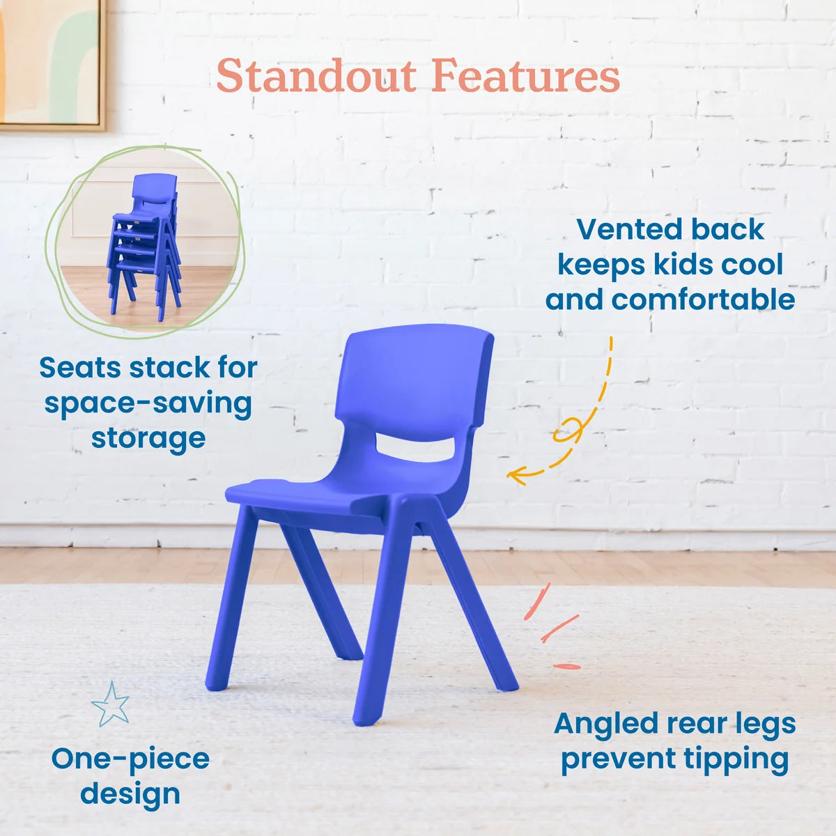ECR4Kids Plastic School Stack Chair Set of 5張套裝 課室可疊高樹脂椅子 GREENGUARD Gold Certified