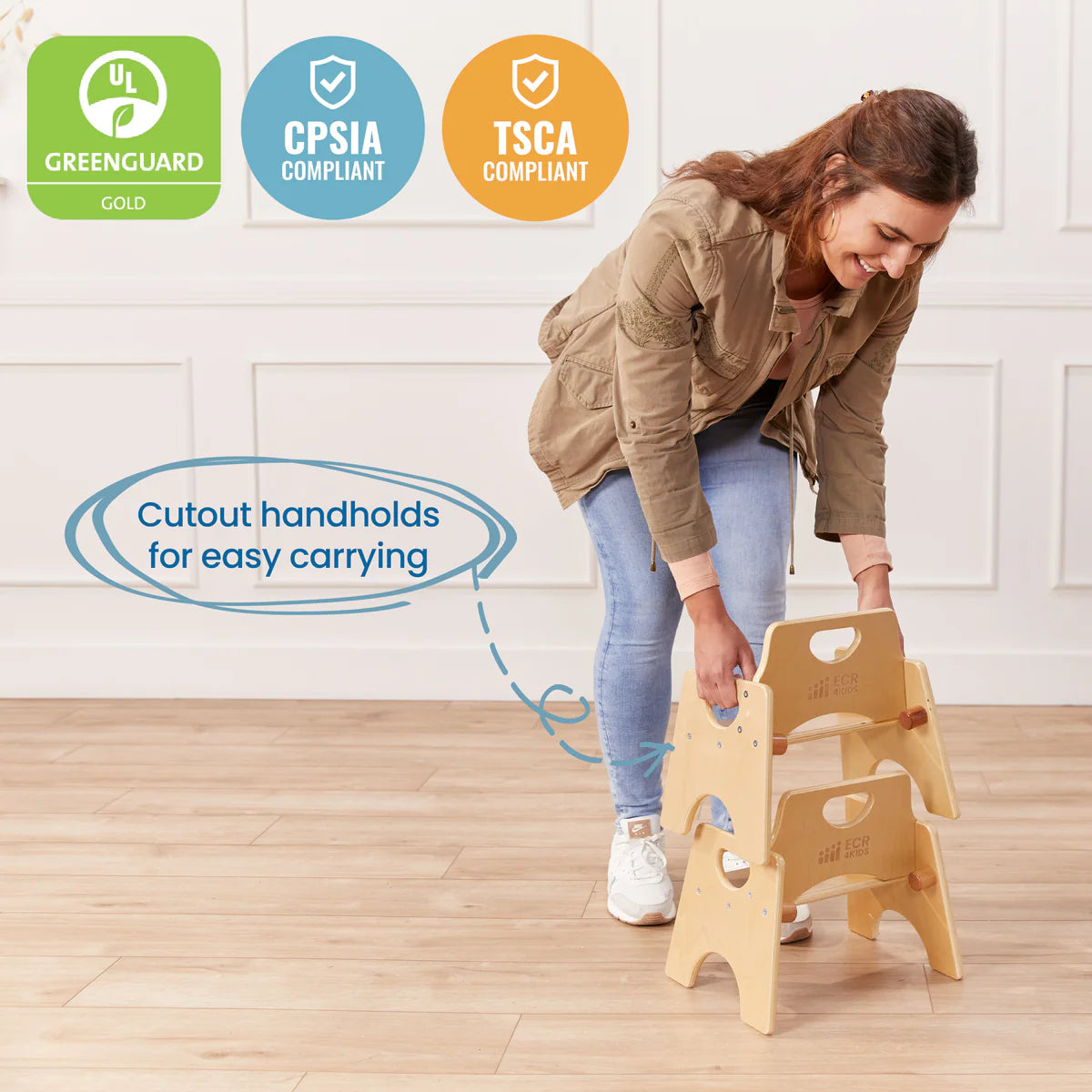 ECR4Kids Stackable Wooden Toddler Chair, 6in, Kids Furniture, 2-Pack 可堆疊木質幼兒椅，6英寸，兒童家具，2件裝