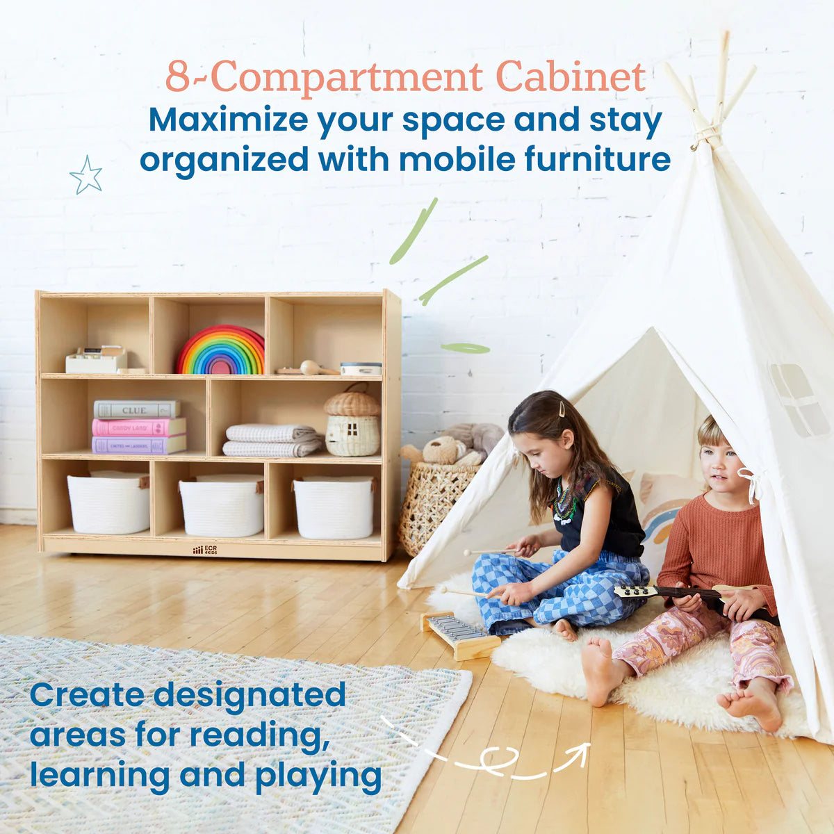 ECR4Kids 8-Compartment Mobile Storage Cabinet 八格移動儲物櫃 L1220 X H914 X D330mm