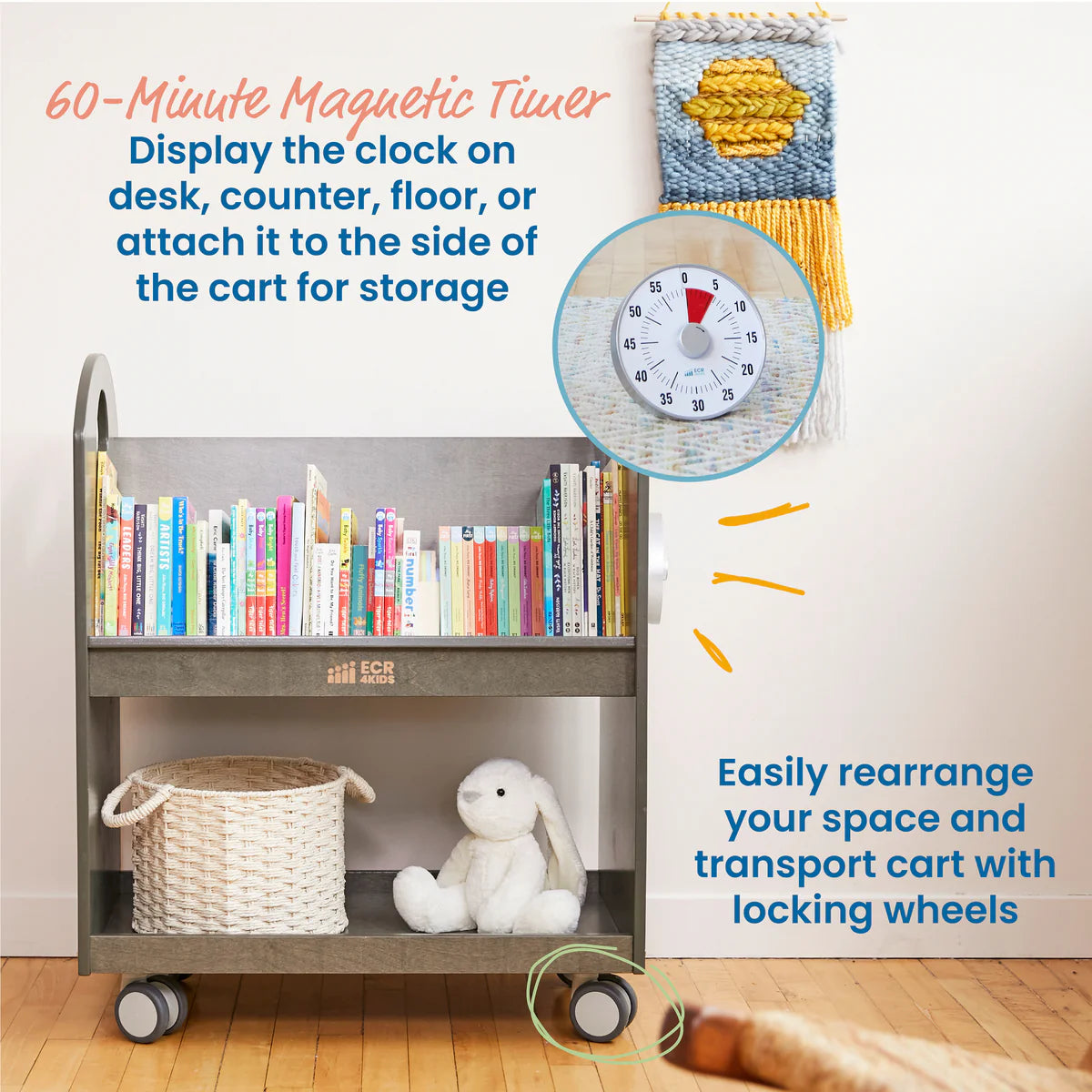 ECR4Kids Mobile Book Cart with Countdown Timer and Storage