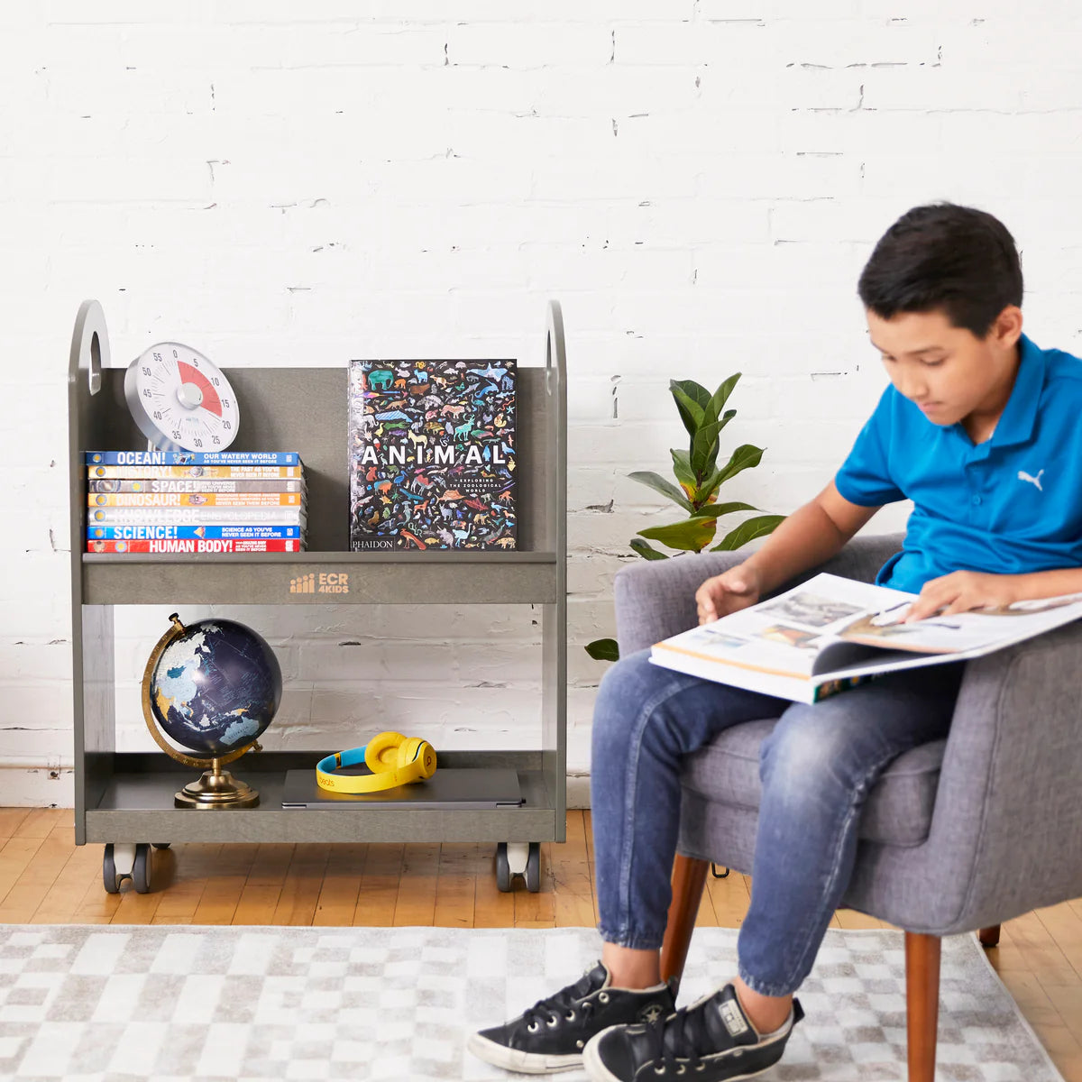 ECR4Kids Mobile Book Cart with Countdown Timer and Storage