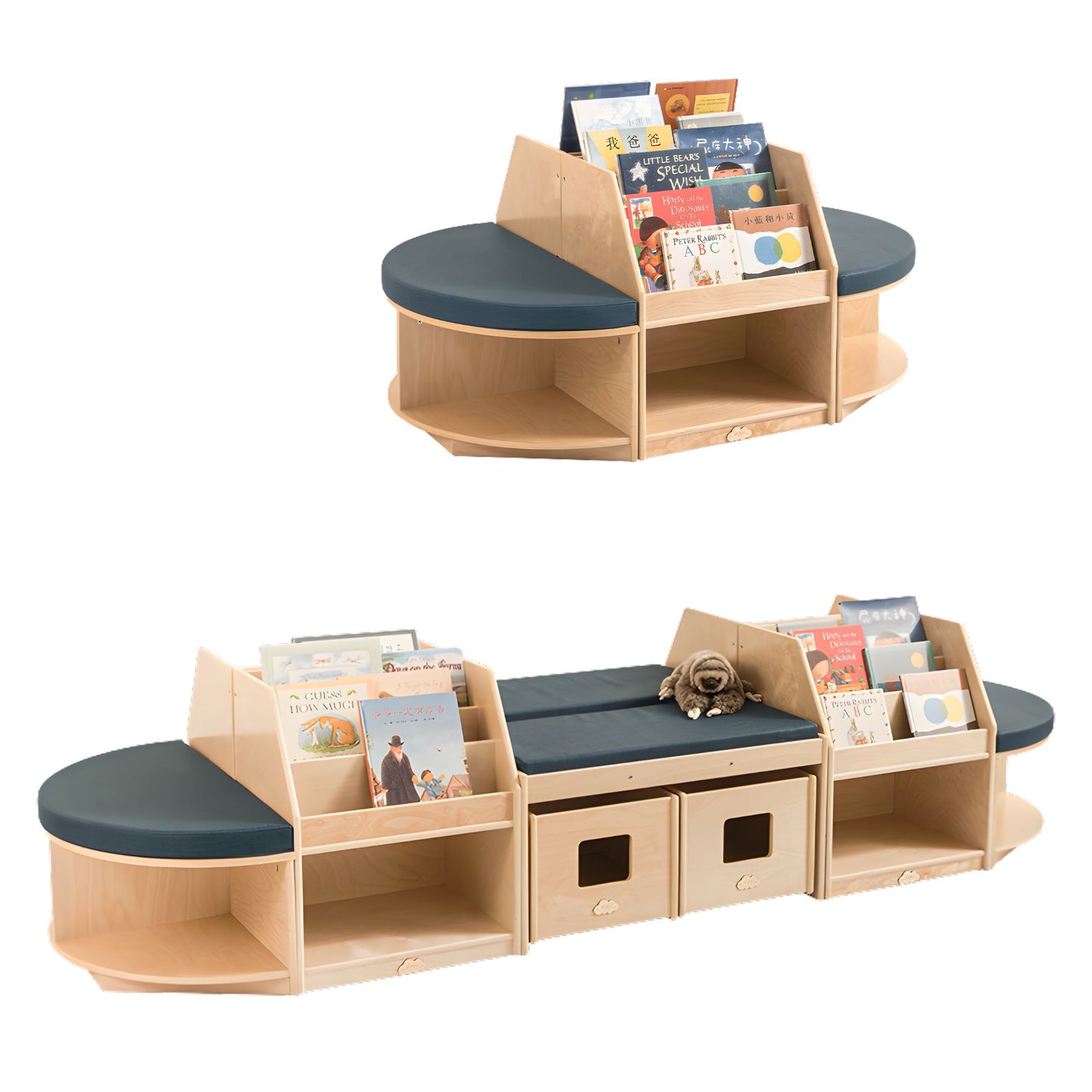 Kids Birch Plywood Reading Island & Storage Bench Set 兒童樺木多層板閱讀島組合 | 可收納長凳套裝