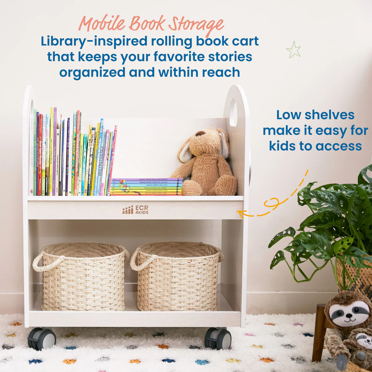 ECR4Kids Mobile Book Cart with Countdown Timer and Storage
