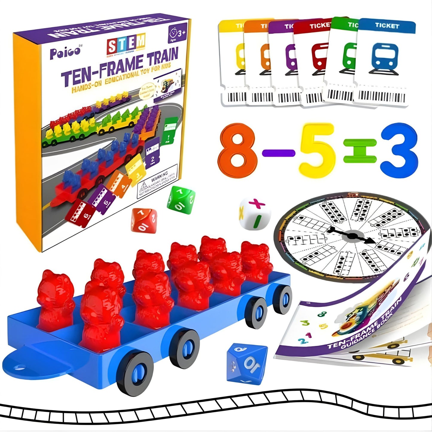 Ten-Frame Train Counting Bear Set – Early Math Manipulatives 彩虹十格陣小火車數數熊套裝 – 幼稚園及學前幼兒數學教具