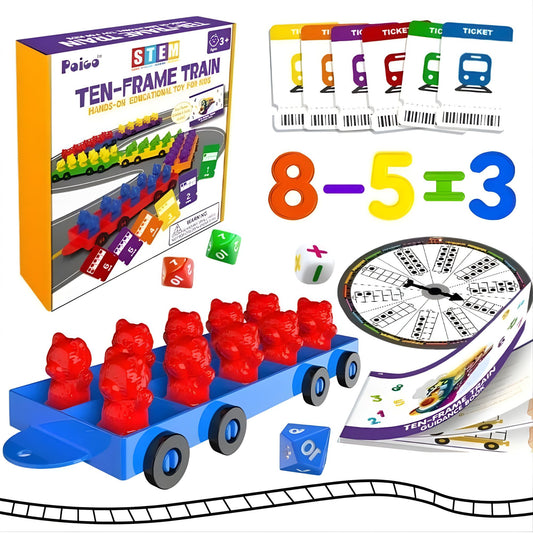 Ten-Frame Train Counting Bear Set – Early Math Manipulatives 彩虹十格陣小火車數數熊套裝 – 幼稚園及學前幼兒數學教具