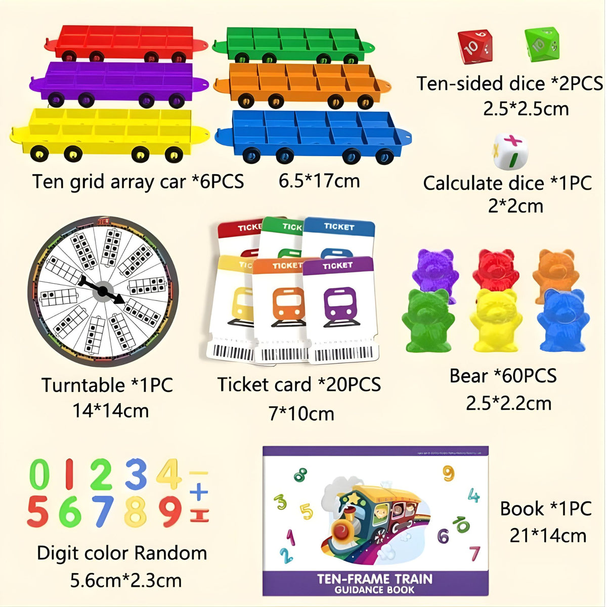 Ten Count Figure Set Ten-Frame Train Counting Bear Set – Early Math Manipulatives 彩虹十格陣小火車數 ...