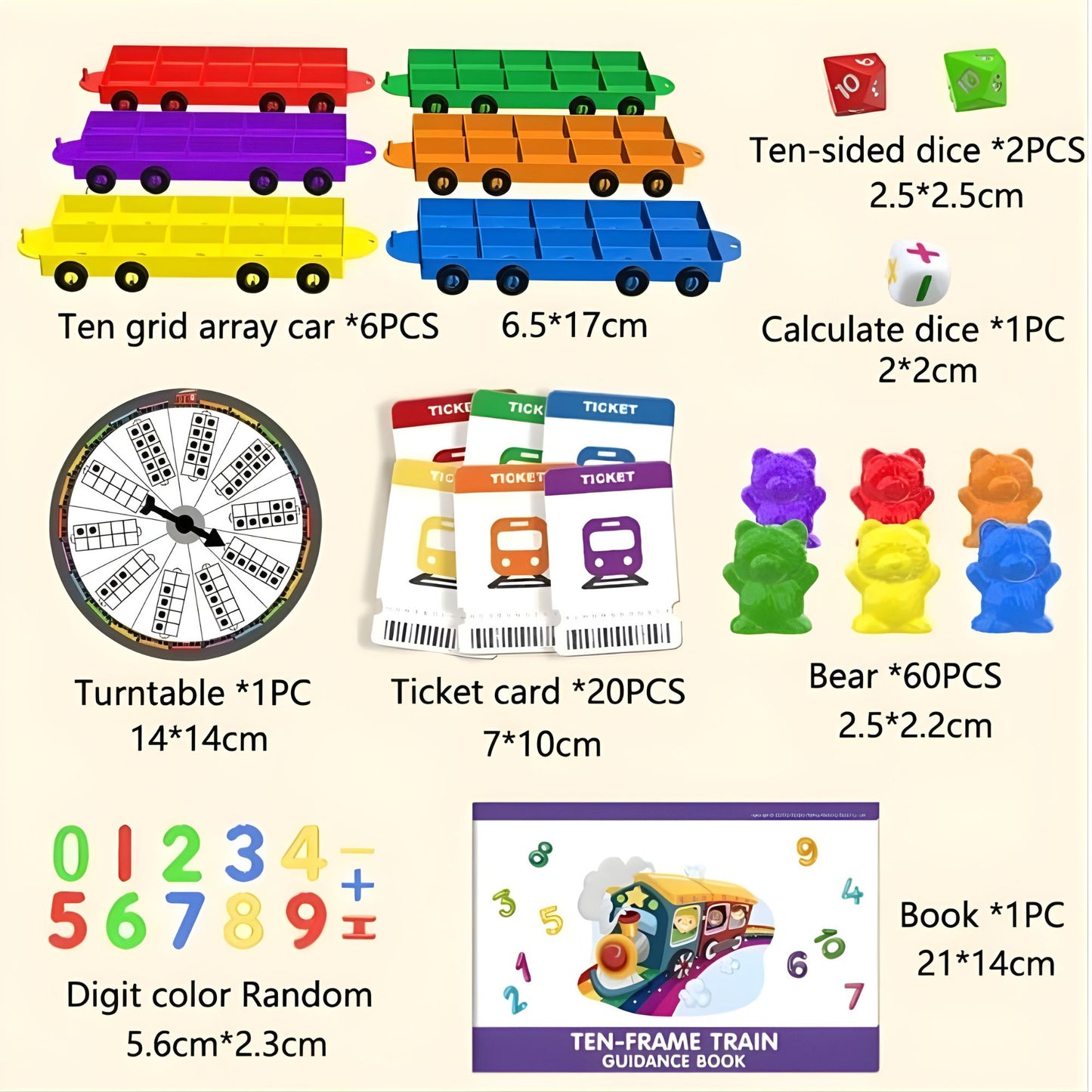 Ten-Frame Train Counting Bear Set – Early Math Manipulatives 彩虹十格陣小火車數數熊套裝 – 幼稚園及學前幼兒數學教具