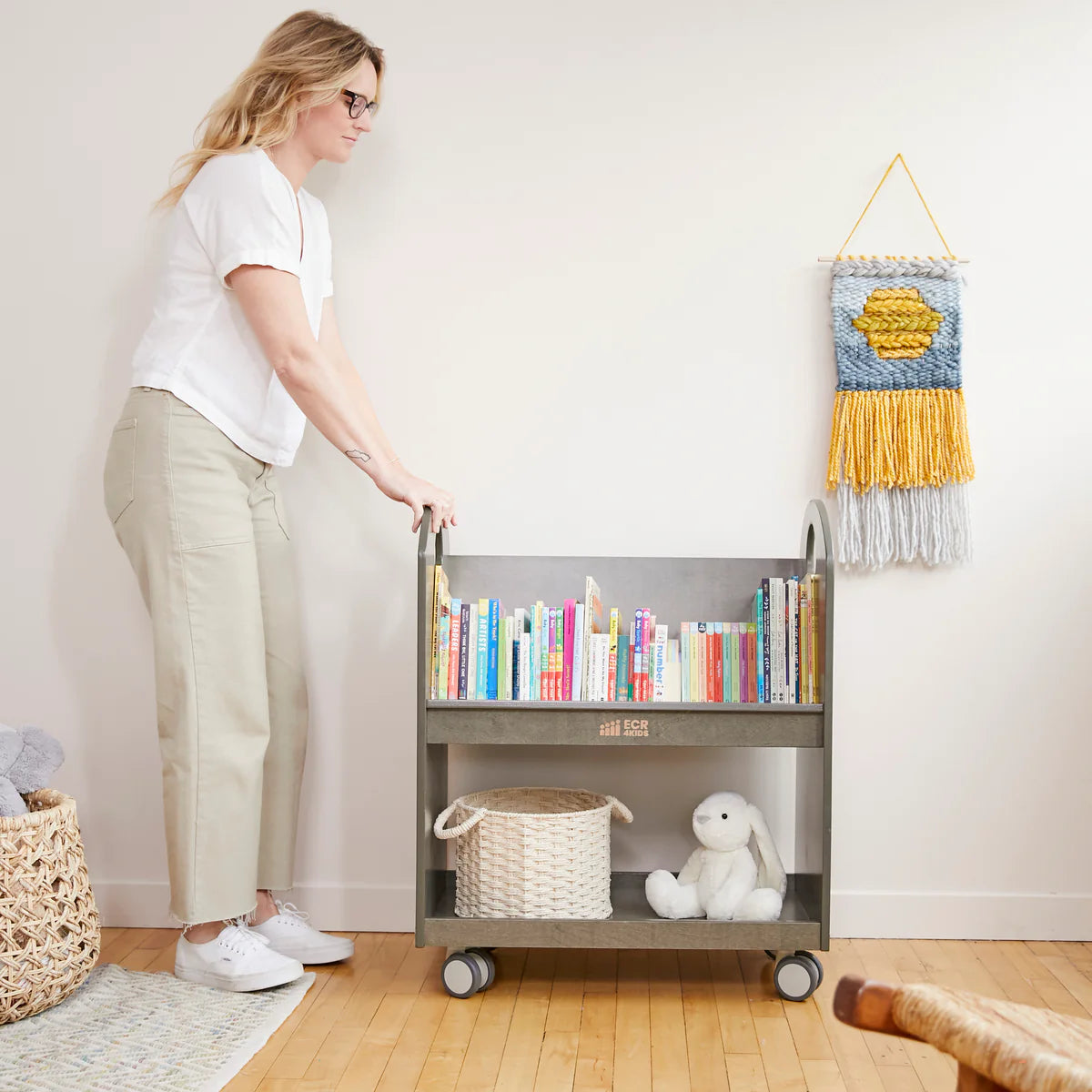 ECR4Kids Mobile Book Cart with Countdown Timer and Storage