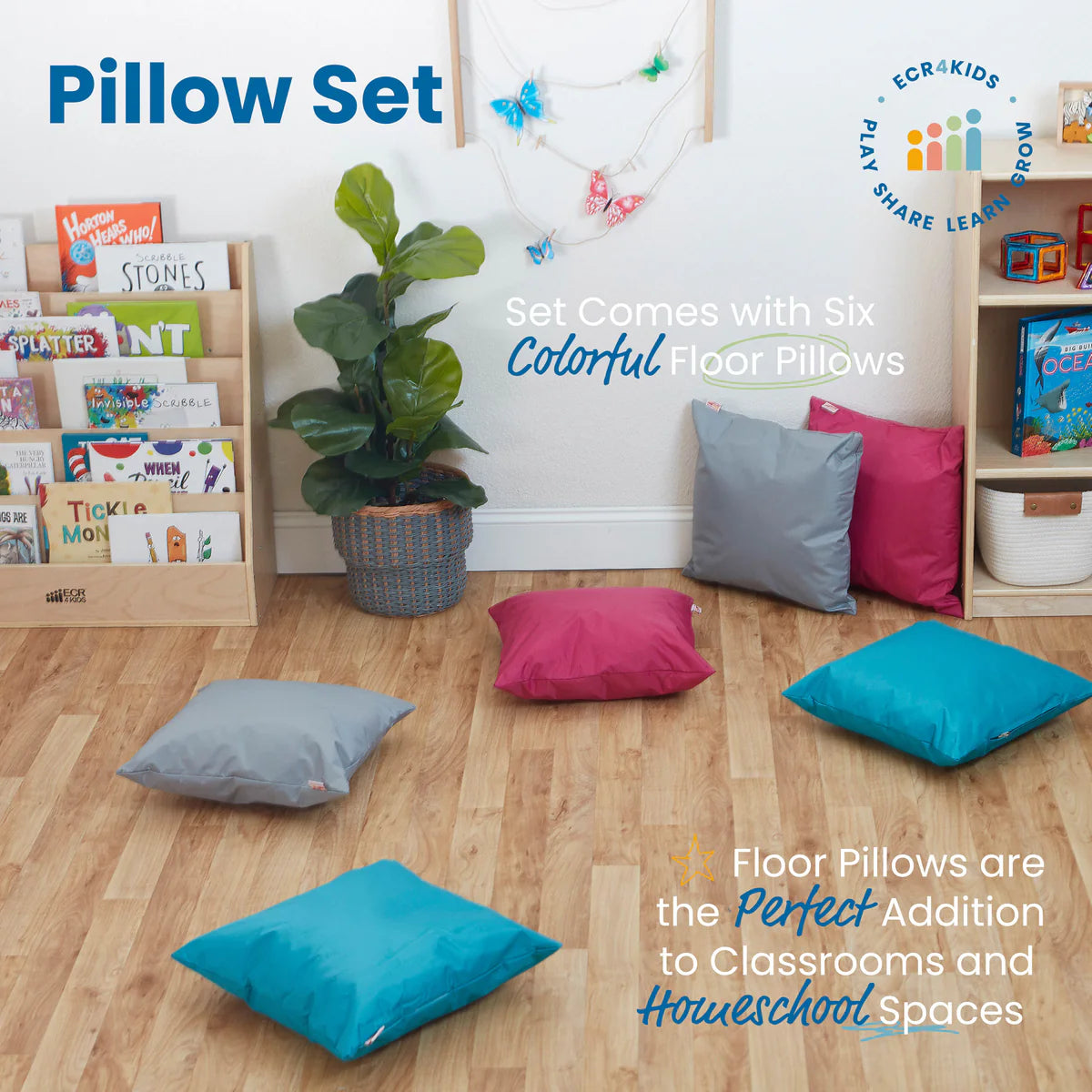 ECR4Kids SoftZone Floor Pillow Cushion Size 17" x 17" Set of 6個套裝 咕臣座墊