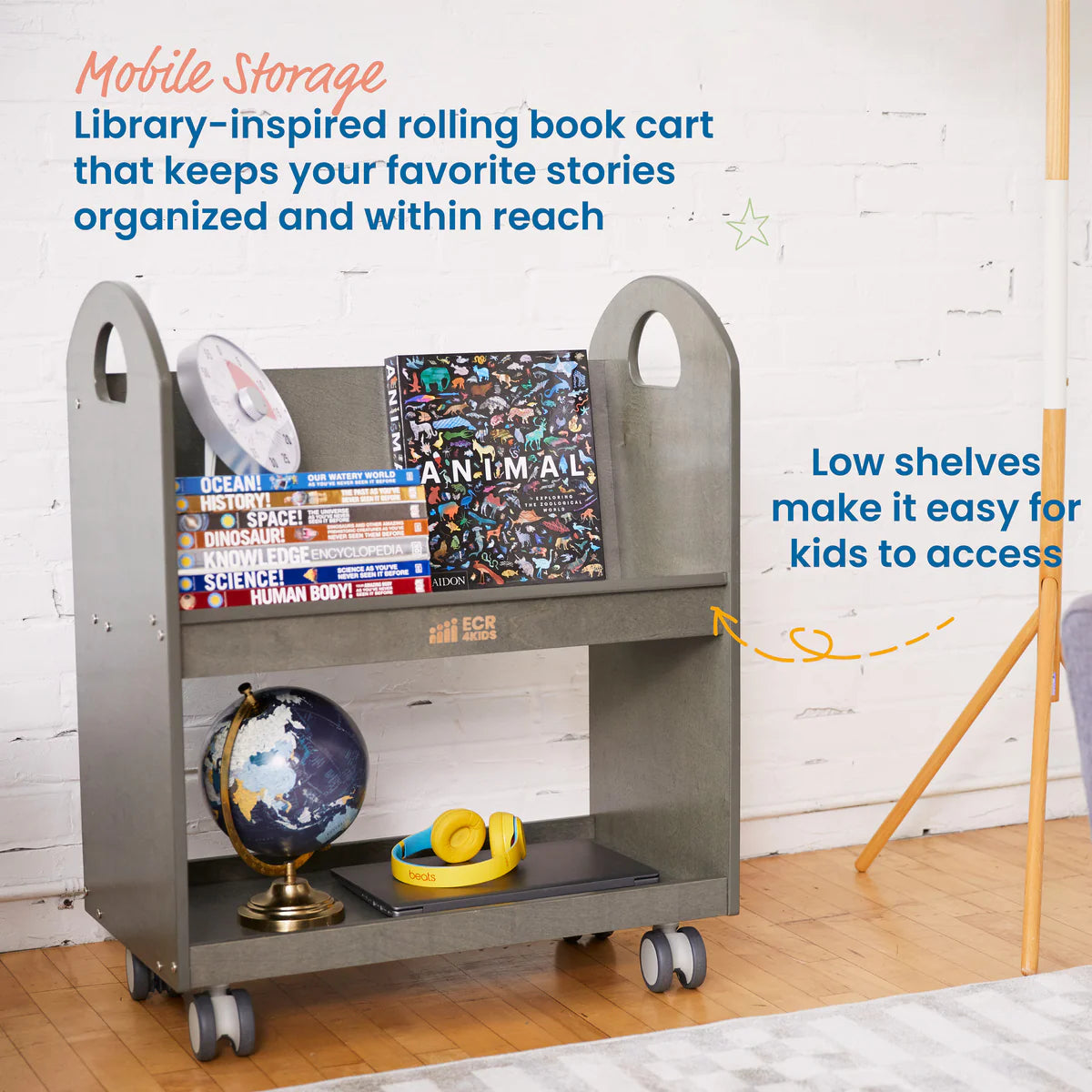 ECR4Kids Mobile Book Cart with Countdown Timer and Storage
