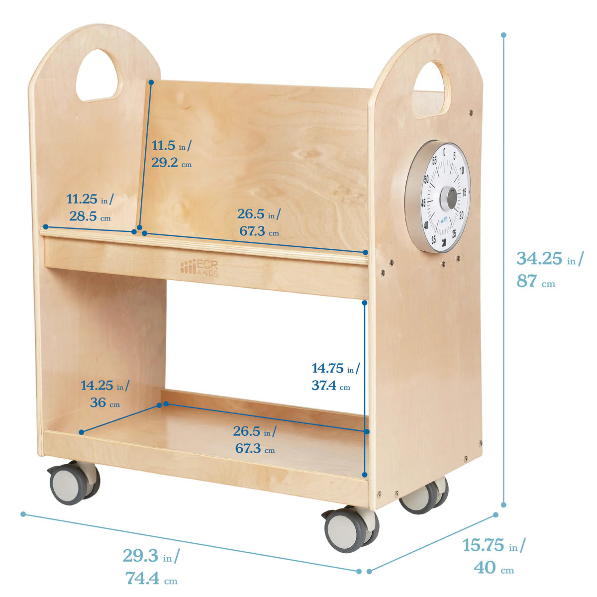 ECR4Kids Mobile Book Cart with Countdown Timer and Storage
