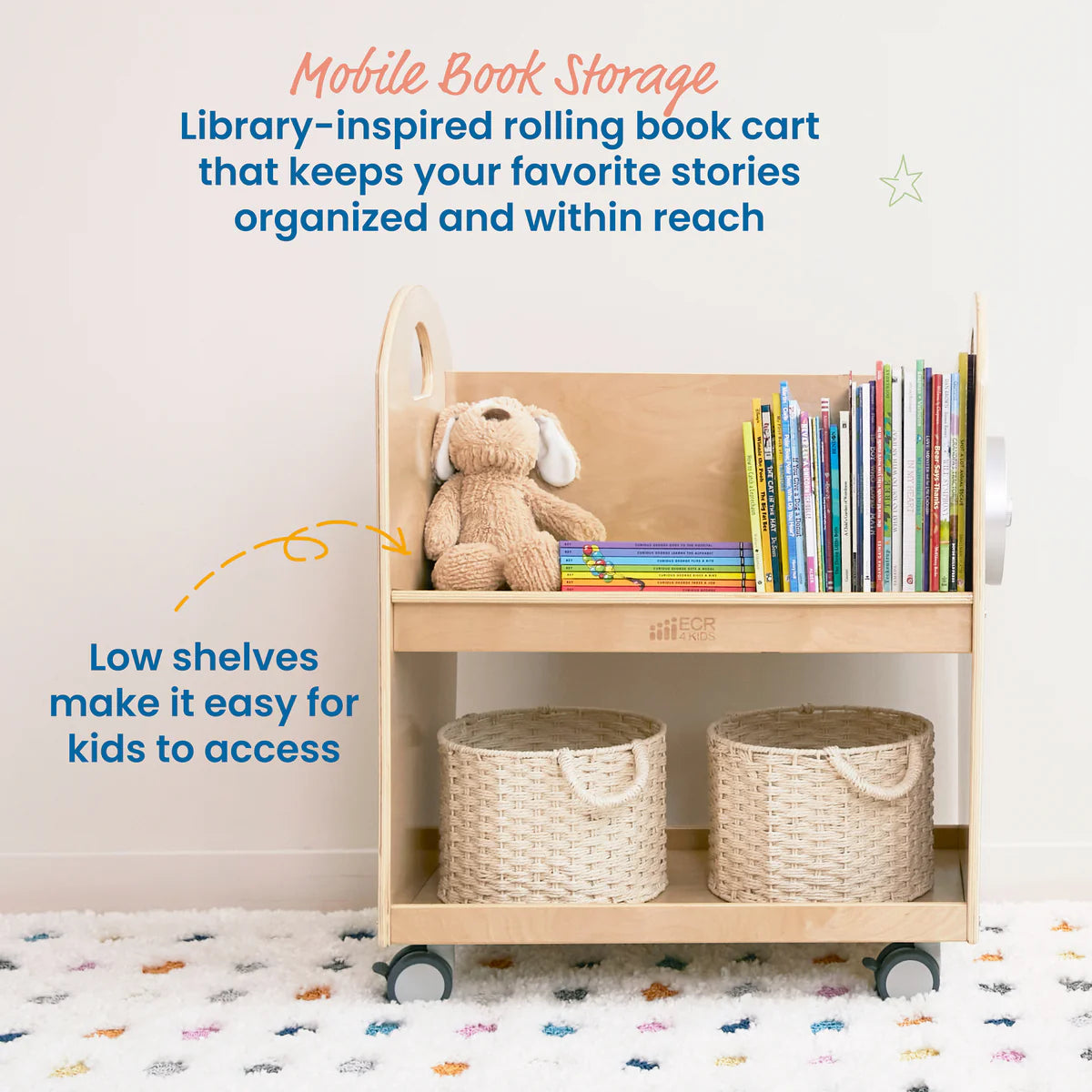 ECR4Kids Mobile Book Cart with Countdown Timer and Storage